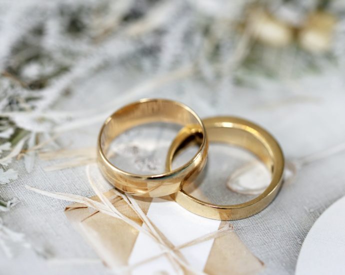 wedding rings on a white background