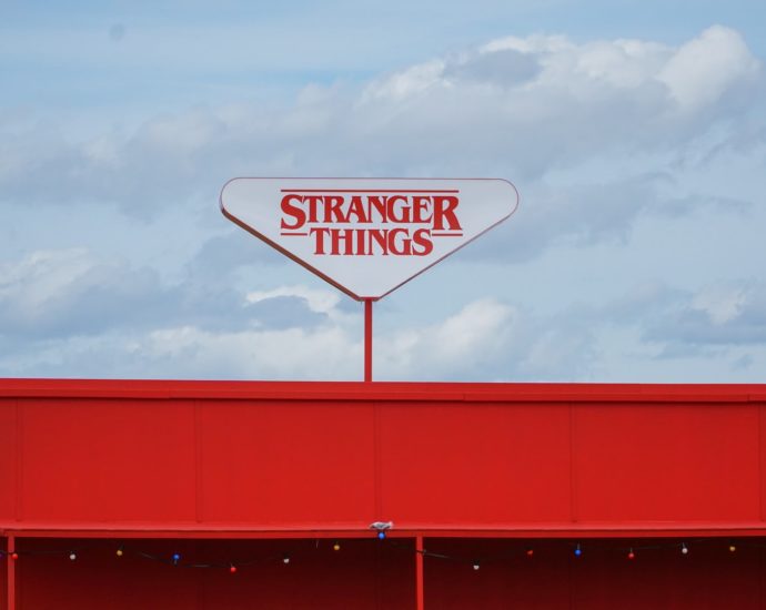 red building with sign displaying stranger things logo