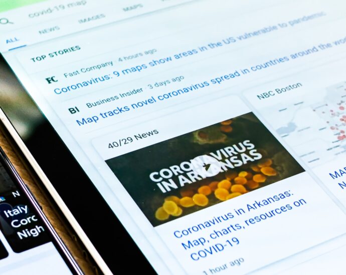 A Samsung Tab S and Pixel 3XL screen showing Coronavirus information