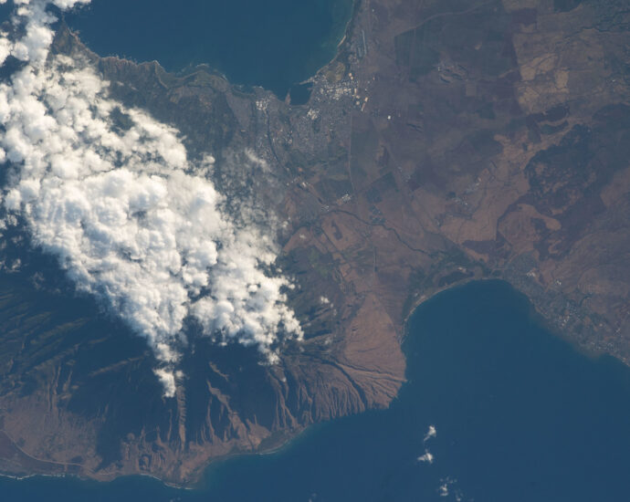 The island of Maui, Hawaii pictured from the International Space Station as it orbited 259 miles above the Pacific Ocean.