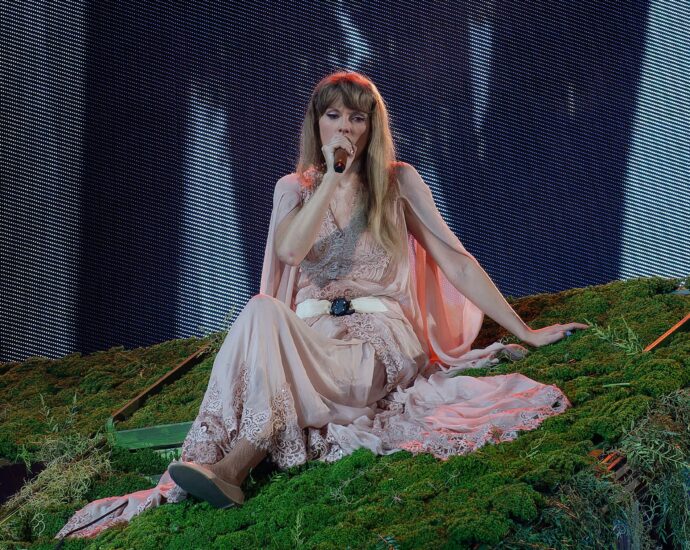 Taylor Swift performing the Folklore set of the Eras Tour in Arlington, Texas, April 2, 2023.
