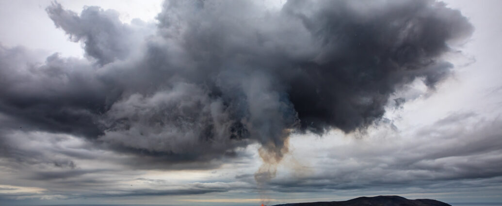 Smoke cloud over Geldingadalir volcano, Iceland, in August 2021.