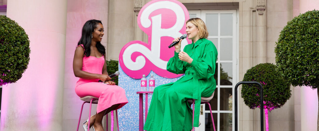 Greta Gerwig interviewed at the British Embassy reception for the release of The Barbie Movie.