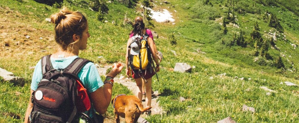 Image shows two women's hiking a nature trail [outdoor enthusiast]