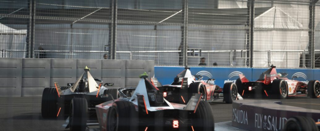 Image shows Formula E cars.
