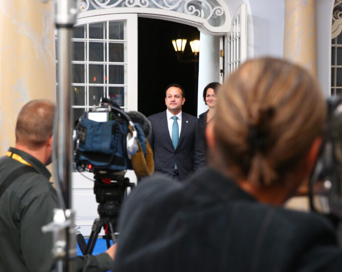 Leo Varadkar, Taoiseach of Ireland, prepares to speak at a press conference.