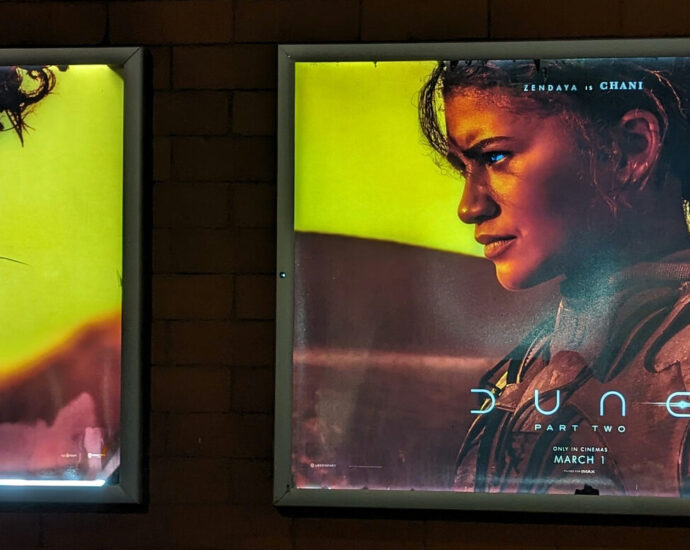 Image shows promotional posters of Timothee Chalamet and Zendaya for Dune: Part Two.
