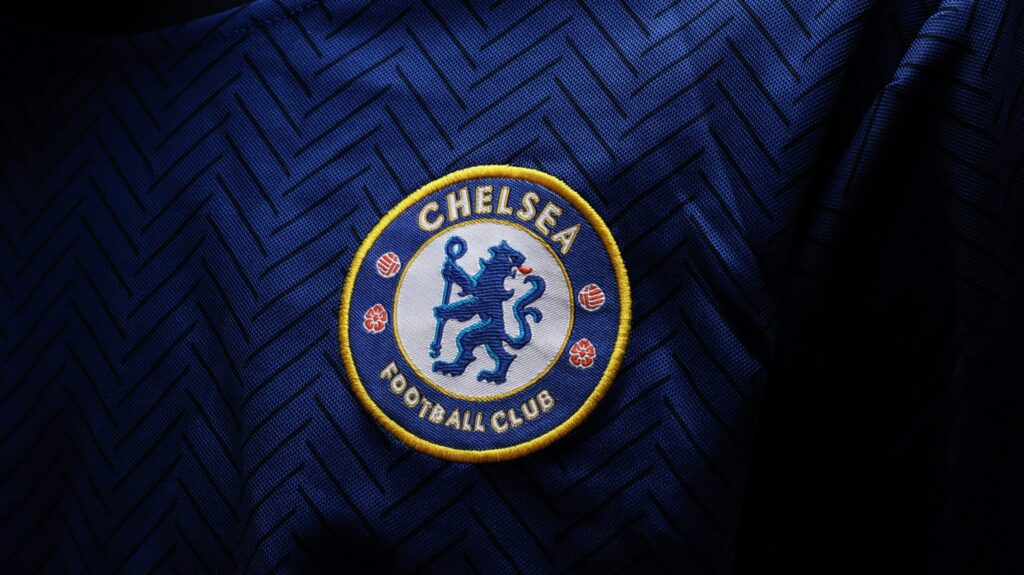 Chelsea F.C. badge on a blue flag