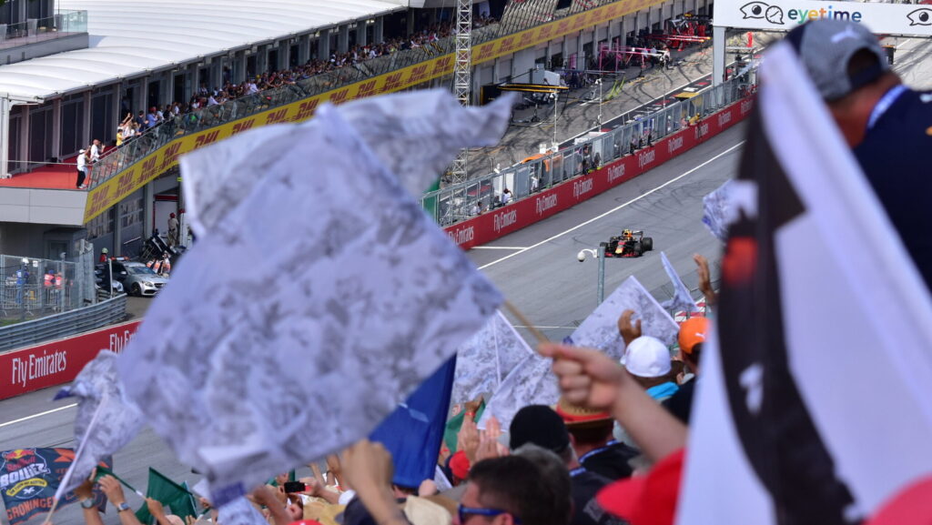 Max Verstappen winning the 2018 Austrian Grand Prix.
