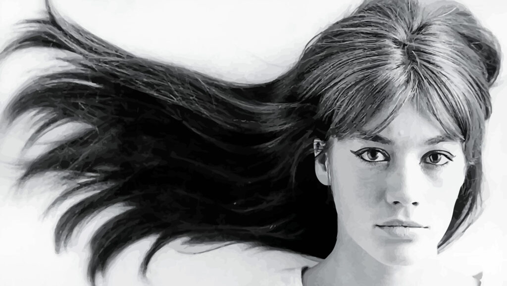 Black and white close up shot of Francoise Hardy