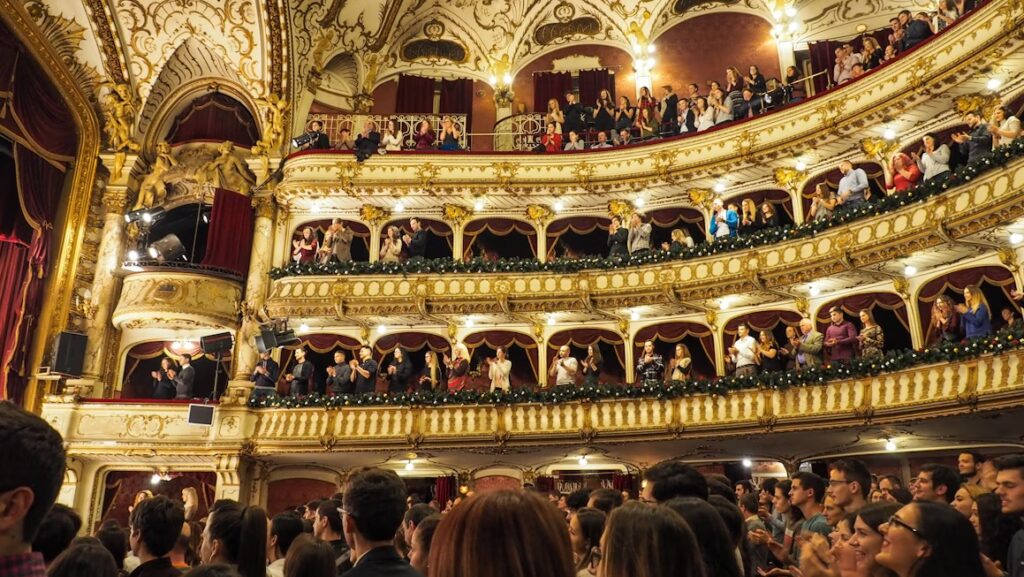 The inside of a busy theatre.