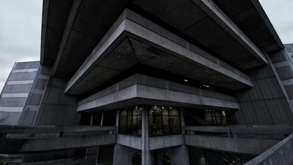 A brutalist style building